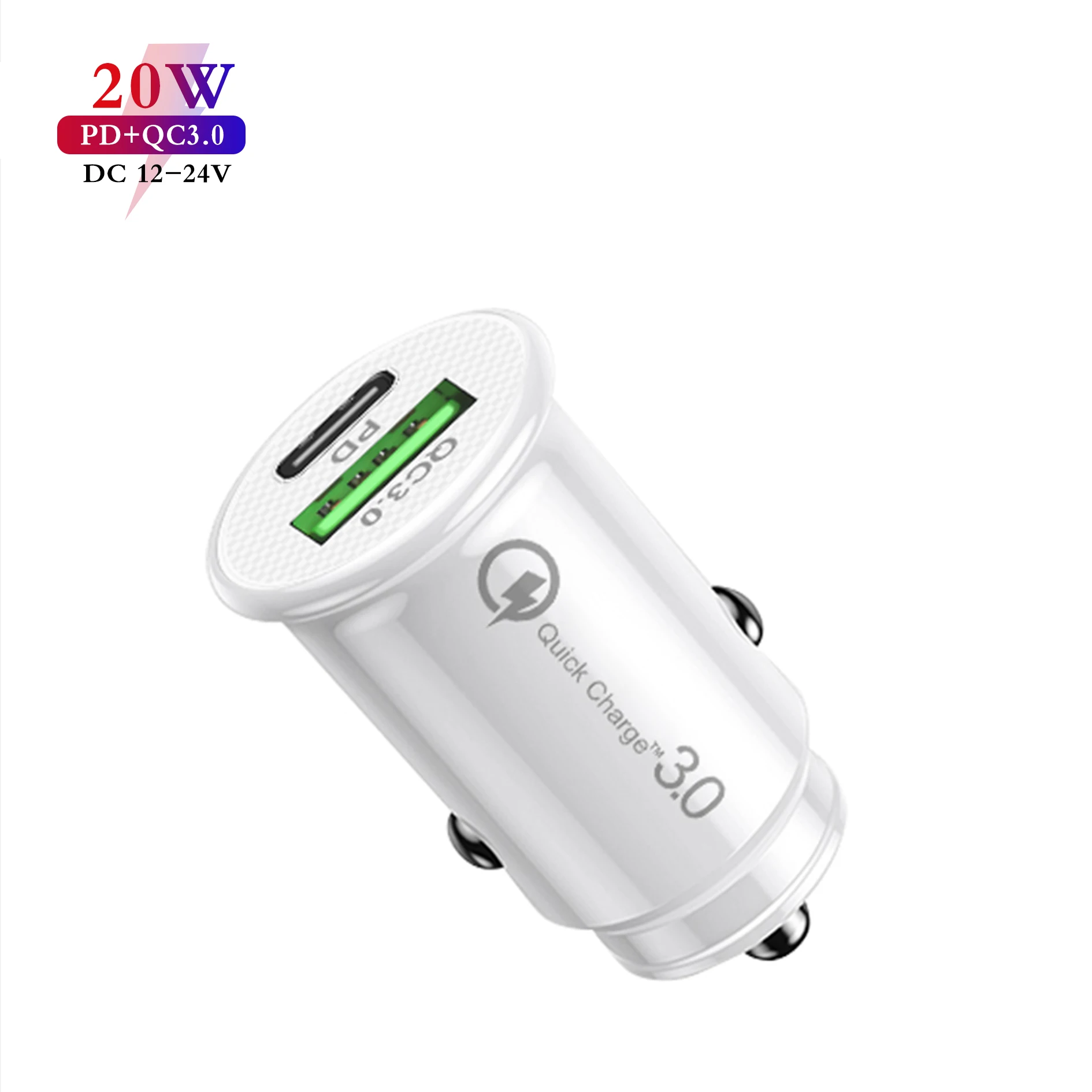 

18W QC3.0 fast charging Fast PD 20W for iPhone USB Type-C Car Charger