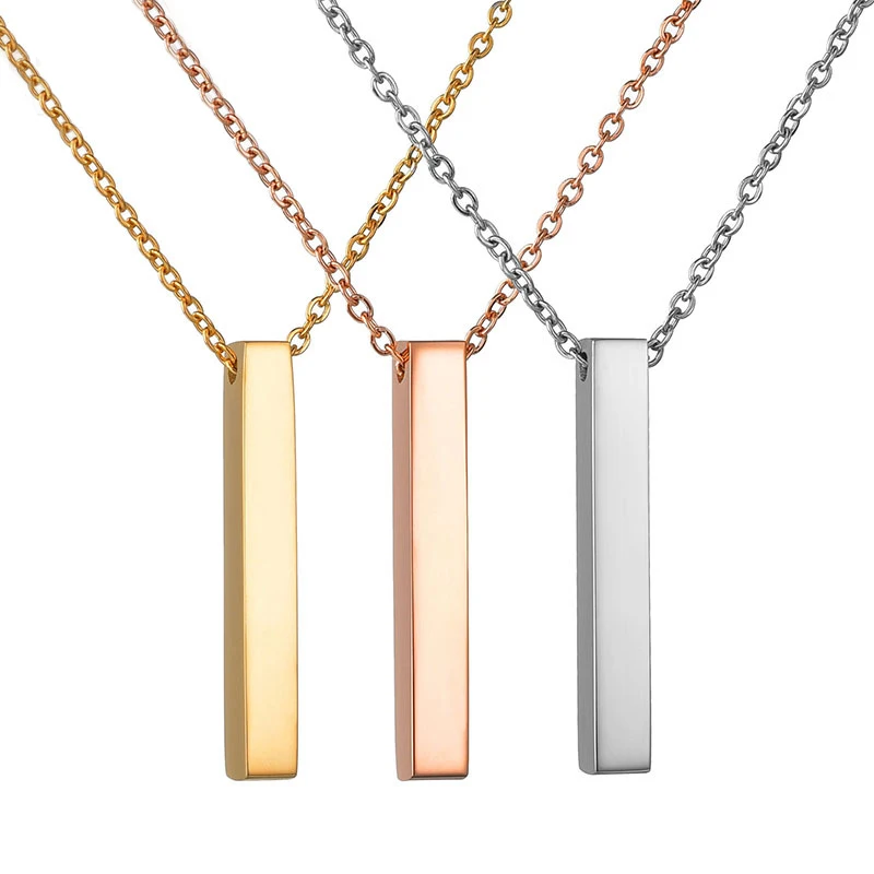 

gold/rose gold/silver pleated stainless steel bar pendant necklaces couples custom name necklace jewelry