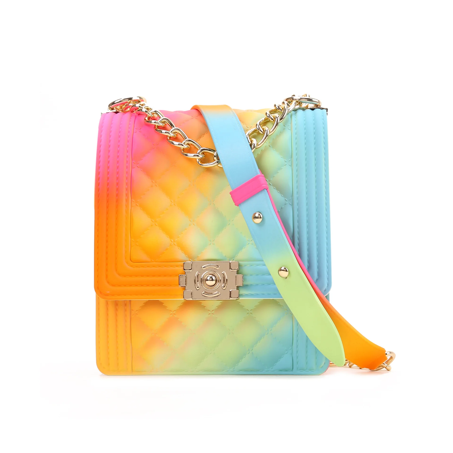 

Curlyfur New Fashion Crossbody Design Candy Rainbow Colorful Women Tote Big Capacity Jelly Shoulder Bags, 20 colors