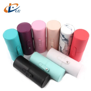 

Factory custom logo large makeup brush cylinder, home storage and out portable makeup pu cylinder bag, Customized color