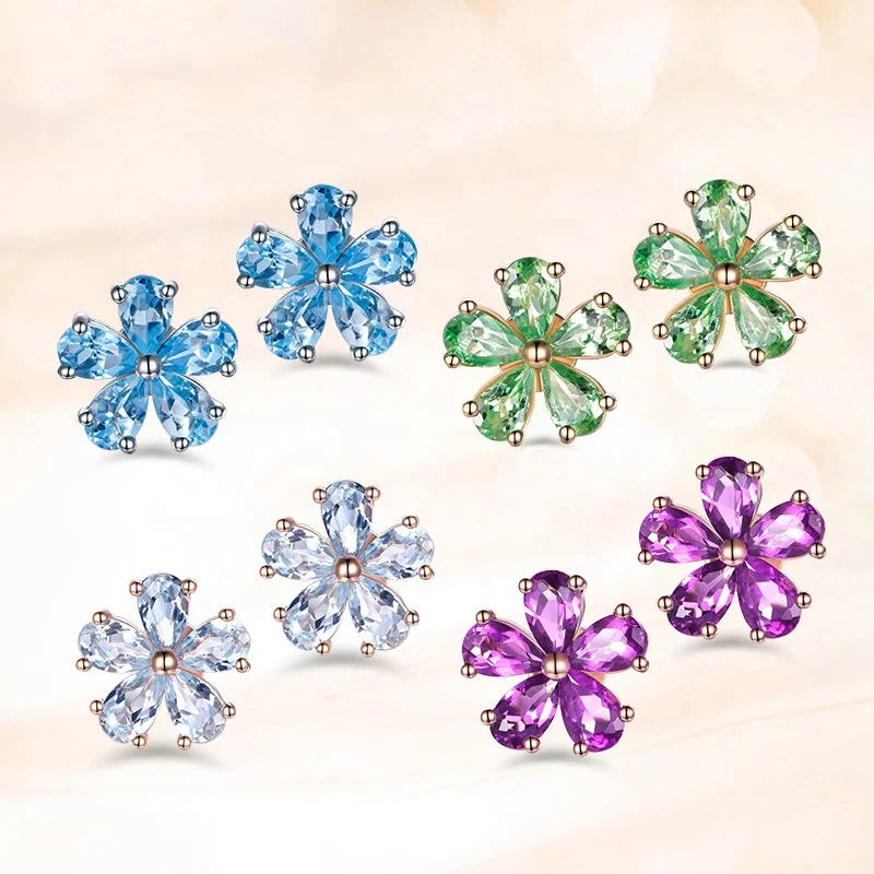 

Stud Earrings Women Multicolor Zircon Flower Rose Gold Earring Girl Jewelry Gift Party Accessories
