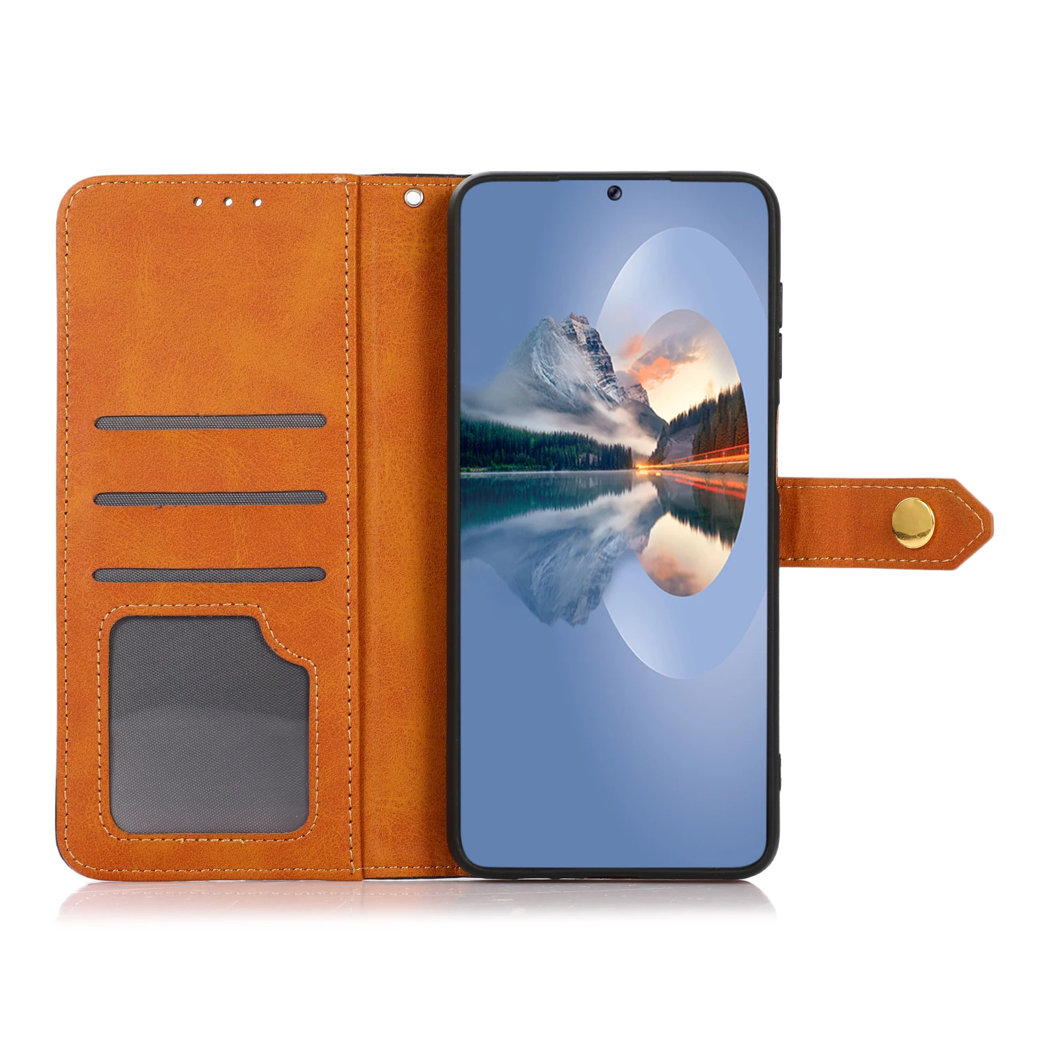 

Gold button two color cattle pattern PU Leather Flip Wallet Case For SONY XPERIA 1 III, As pictures