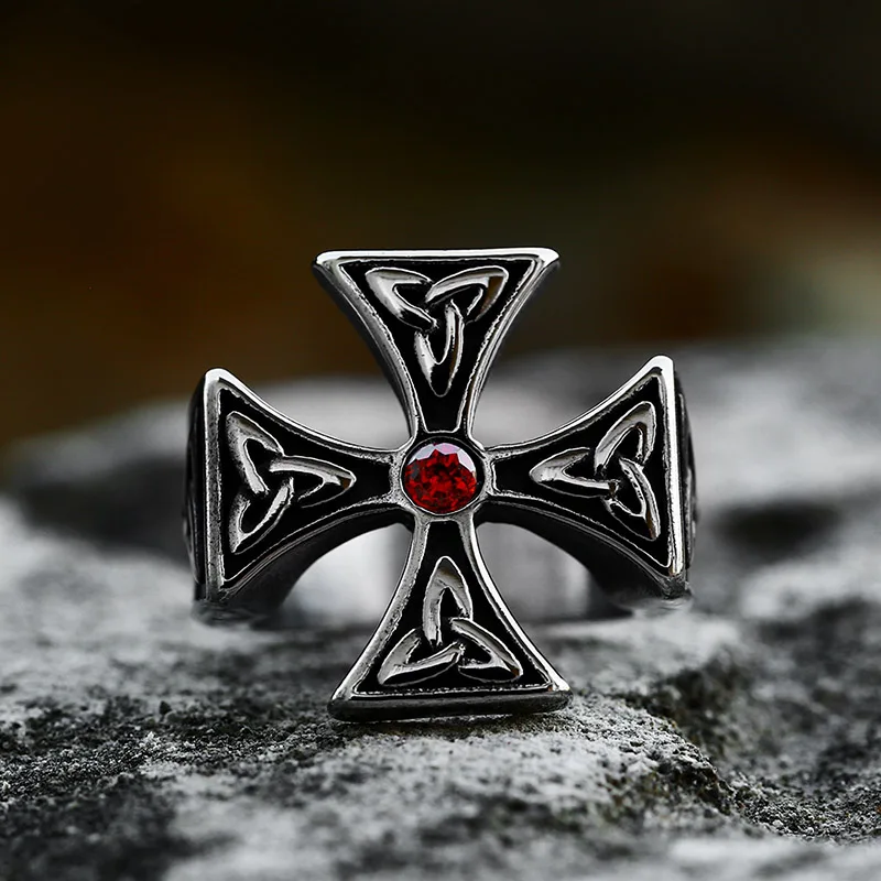 

SS8-1044R 2023 New Fashion Stainless Steel Cross Ring Valknut Celtic Odin Vegvisir Viking Triangular Men's Ring Jewelry Factory