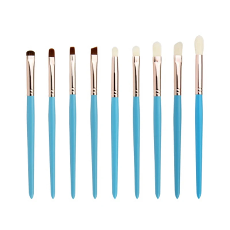 

Henan Haixin Manufacturer Supply 9 Piece Eye Brushes Private Label Blending Eyebrow Brush with Goat Hair