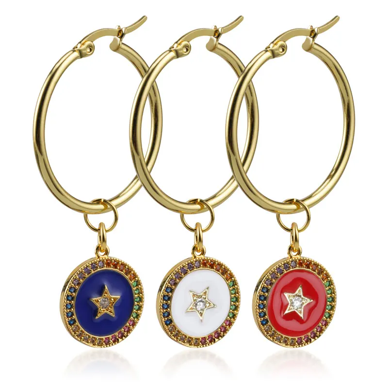 

2020 Hot New Fashion Stainless Steel Jewelry Colorful Crystal Hoop Earrings Women