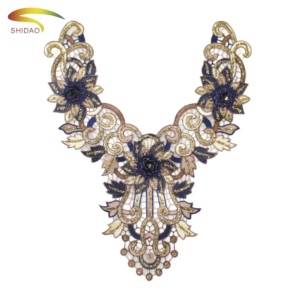 

Hot selling ladies neck collar colorful flower decoration garment necklace lace collar