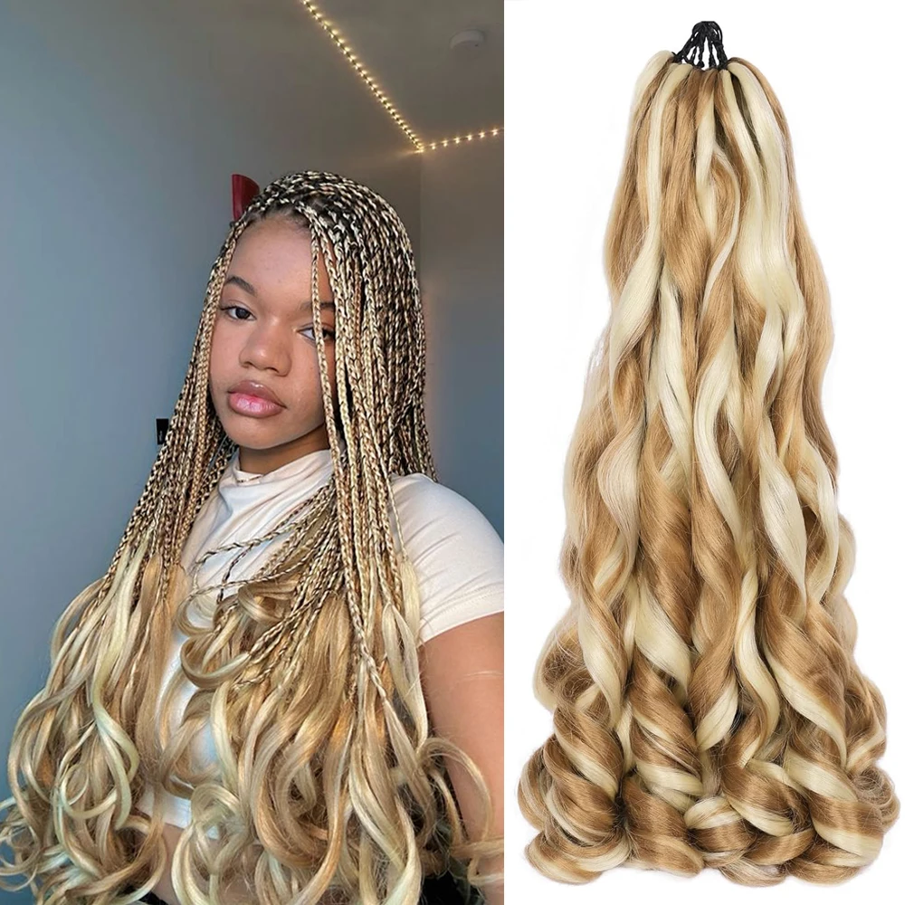22-Inch French Curly Braiding Extensions Loose Wave Mix Color Pre-Stretched High Temperature Fiber High Quality French Braids