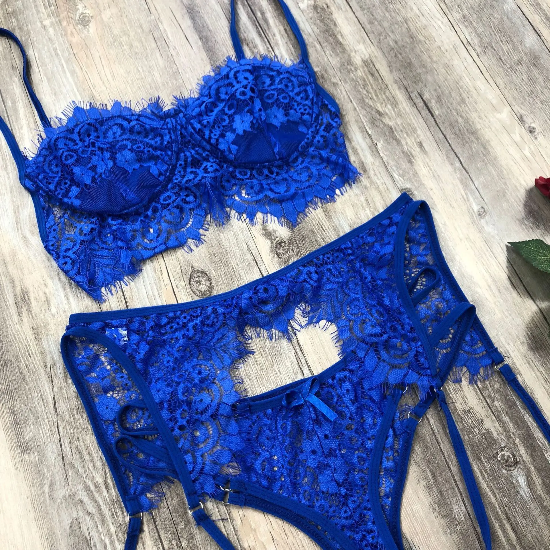 women sexy lingerie lace babydoll open bra set g string