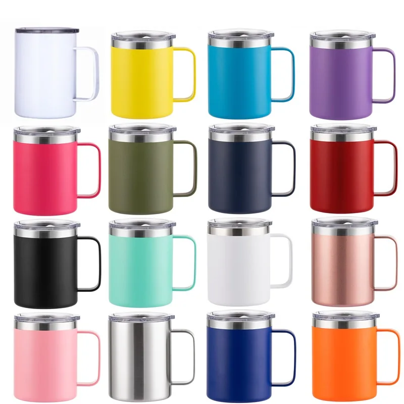 

wholesale custom logo 304 stainless steel 12oz double wall handle tumbler cups drink water bottle with lid coffee mug