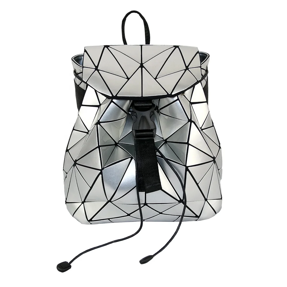 

Women Geometric Mini Backpack Casual Travel Foldable Solid Color Cute Small Knapsack, Gold, silver, black