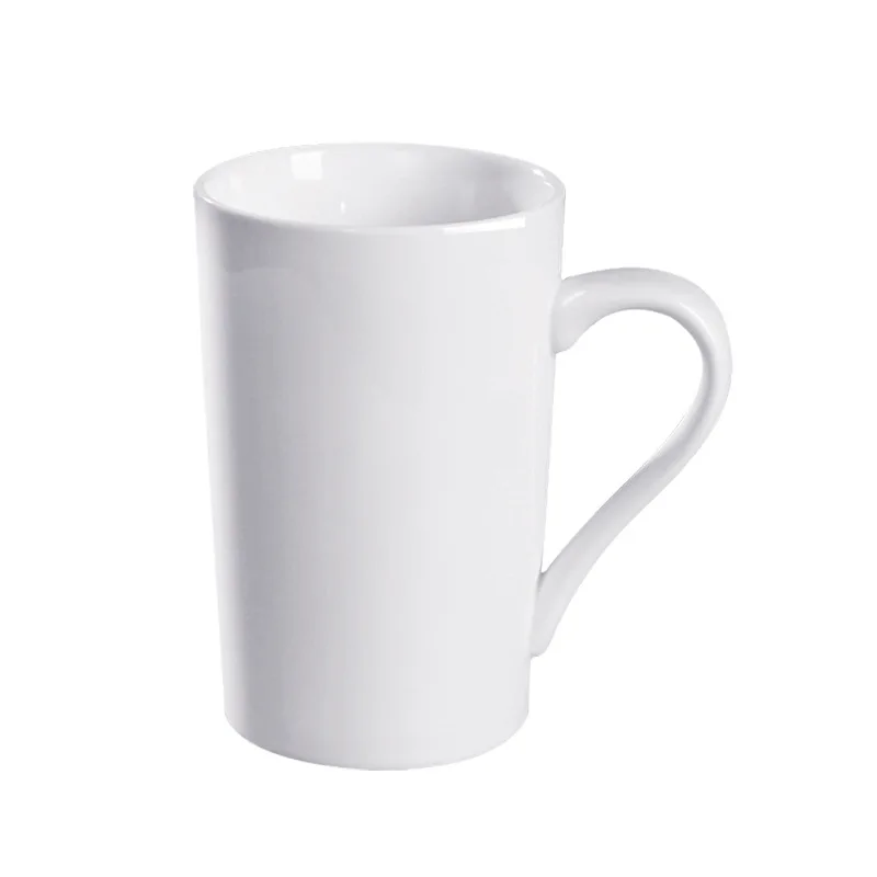 

Coffee Cup Simple Pure White Ceramic Cup Plain Large Tall White Ceramic Milk Tea Coffee Mug with Handle Accept Sublimation Print, Customized color acceptable