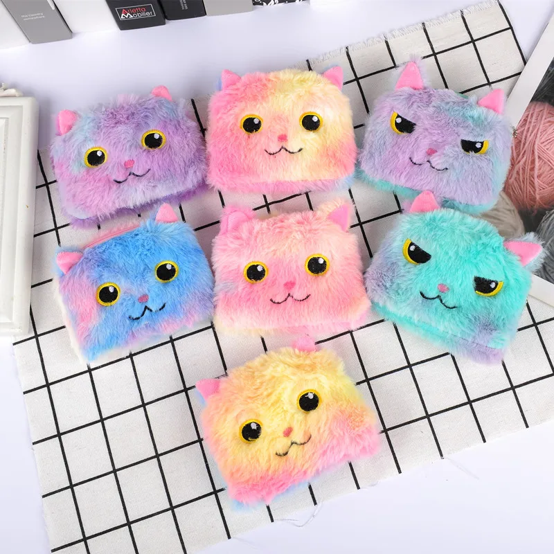 

Cute cartoon laser color plush cat storage bag coin purse children girl boy coin bag wallet, Color mixing