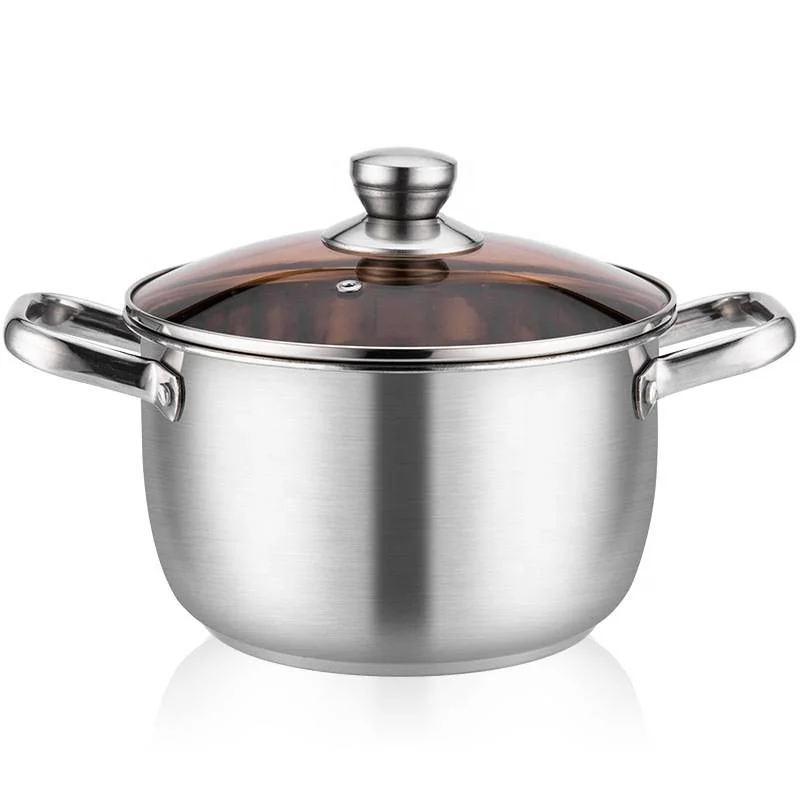 

201 Cooking Casserole Hot Pot Cover Soup Pot Stainless Steel with Tempered Glass 2020 The Cheapest Classic 26cm Metal Stock pot