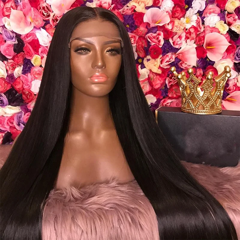 

Long Silky Straight Lace Front Human Hair Wig With Baby Hair 180%Density Brazilian Virgin Hair 26inch Lace Wig For Black Women