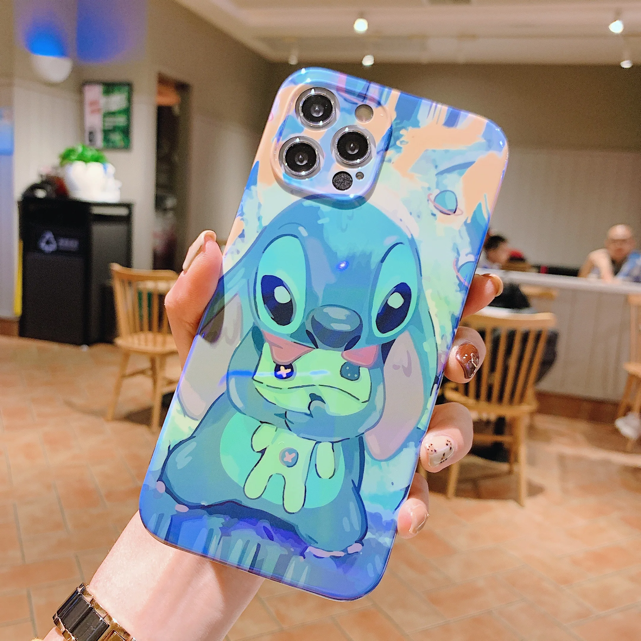 

2021 Anime Graffiti Stitch Blue Light IMD Phone Case For iPhone 12 Pro Max 8 Plus XR XS Max SE2020 Back Cover Cartoon IMD Case