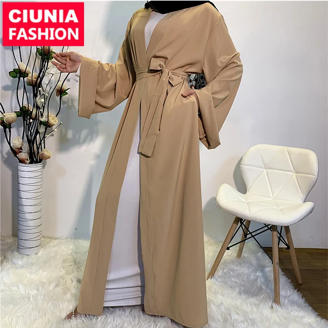 

1763# Casual Simple Muslim Open Cardigan Kaftan Kimono Robe Islamic Turkish Maxi Dress Abaya Clothing, White,camel,gray,black,wine,green,navy/customized