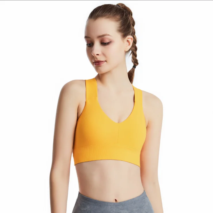 

Cross Back Sexy Sport Wear Shapewear for Women Yellow Crop Tank Top Padded