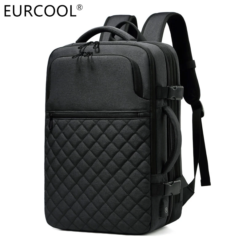 

Eurcool waterproof large capacity travel bag trolley compartment canvas backpack for men and women, Gray or black for your choice