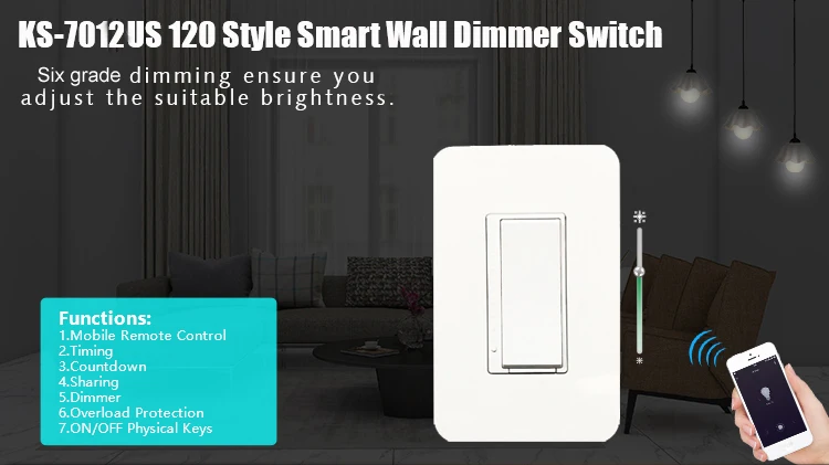 KS-7012 Tuya US 120 Style Physical Button Mobile Remote Control Led Light Wifi Smart Dimmer Switch