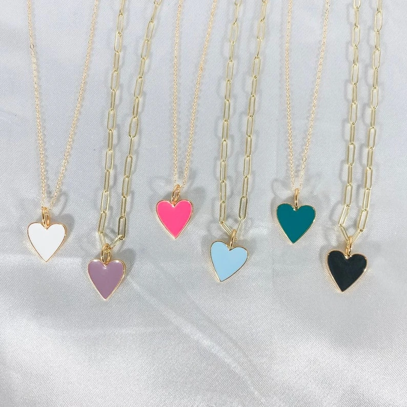 

2022 Stainless Steel Jewelry Custom Made Necklace Chain Little Colorful Heart Enameled Heart Necklace Pendant