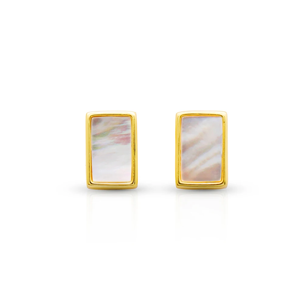 Chris April In Stock gold plated 925 sterling silver Retro geometric square shell earrings