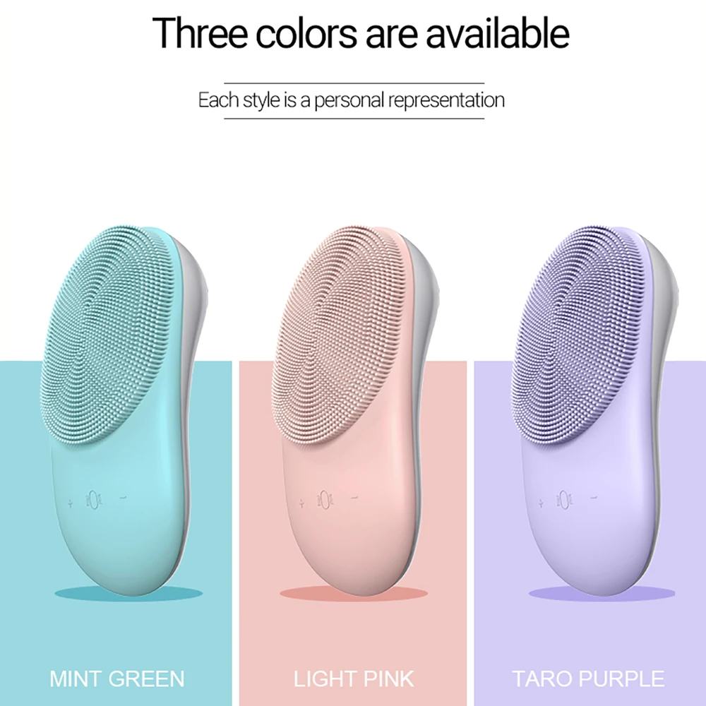 

Facial Massager Skin Cleaner Sonic Vibration Deep Pore Clean Silicone Face Cleansing Devices Facial Cleansing Brush, Pink purple blue