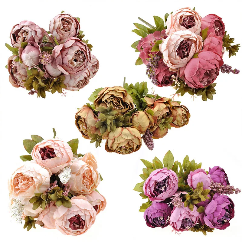 

European Vintage Artificial Peony 13 Heads Peony Silk Springs Flowers Peony Bouquets Wedding Home Decoration