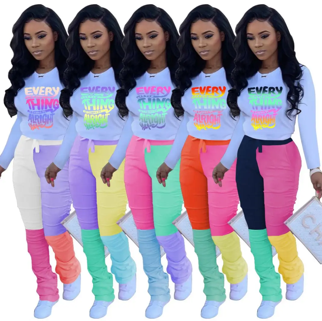 

Clothes_from_china fall apparel for women two piece patchwork work stacked ruched set