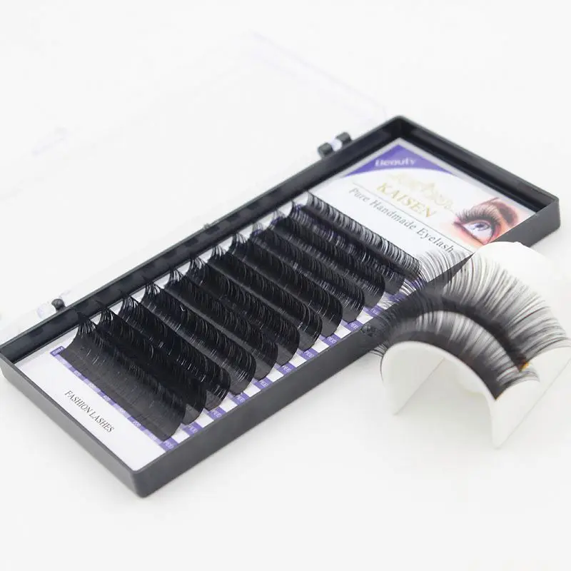 

Carlina l curl 0.05 17mm high quality long faux silk mink volume pre made fan premade fan eyelash extension