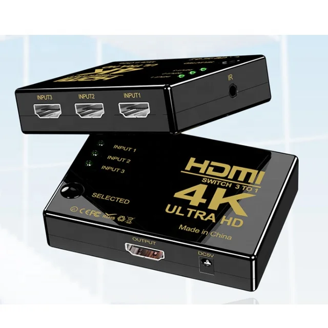 

Switch 4K 1080p 3 Port Supports 4K Full HD1080p 3D 3 in 1 Out Switch with IR Remote