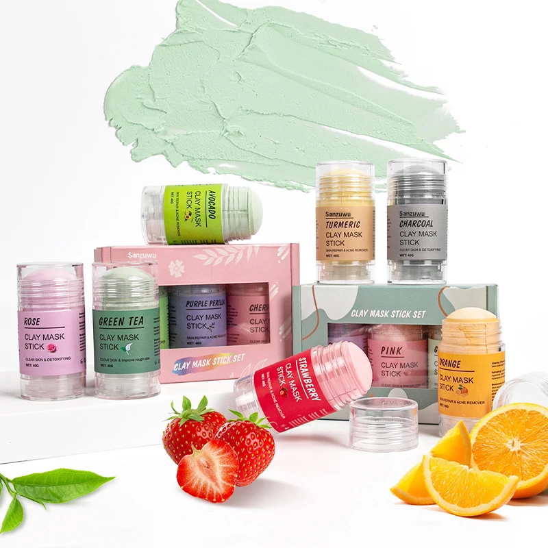 

Sanzuwu OEM mascarilla de arcilla custom clay 4-piece set Cleansing Mask Purifying Clay Stick mask stick