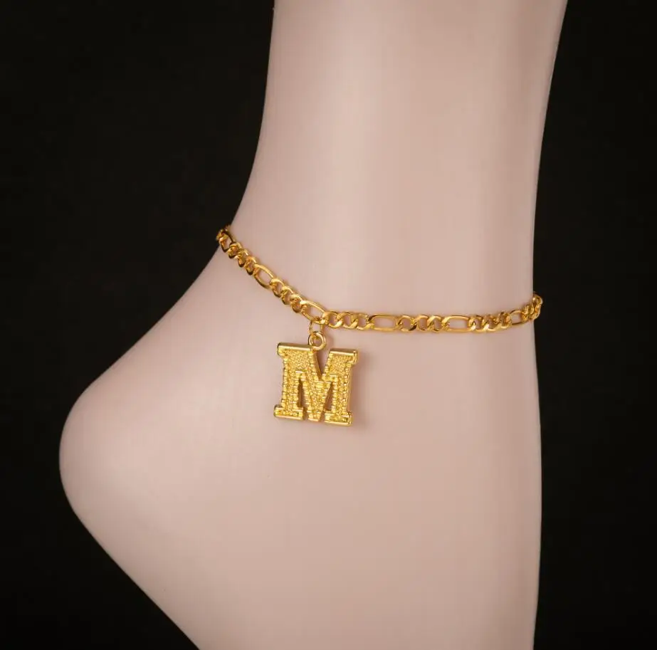 

A-Z 26 Letter Anklets Women Fashion English Alphabet Foot Chain Ankle Jewelry Gold Plated Letter Pendant Anklets (KAN401), As picture