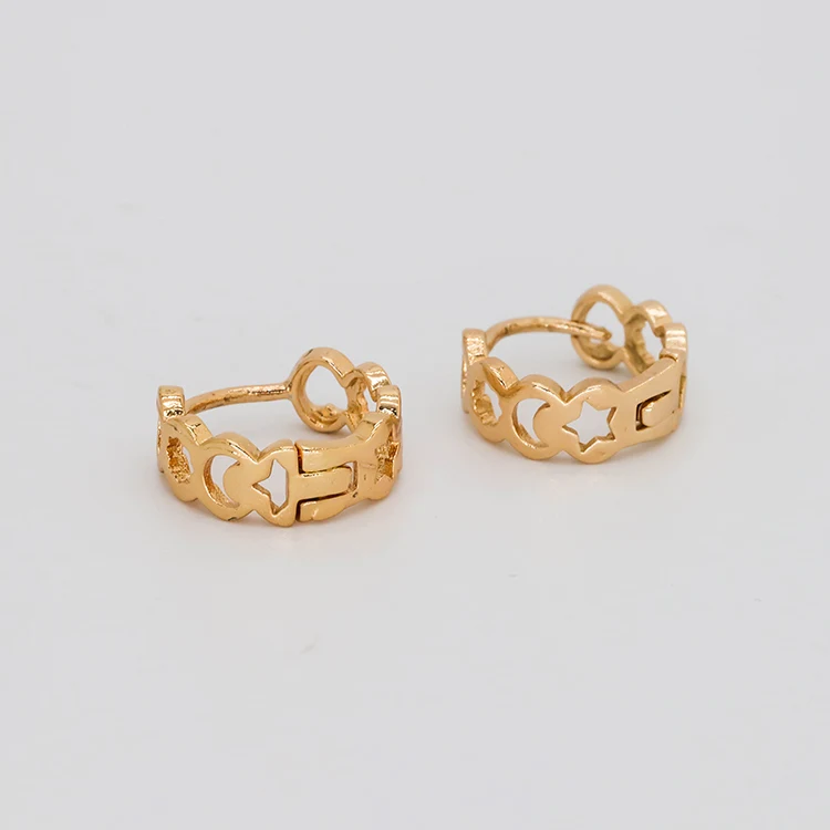 

Factory direct supply star moon earring hollow high quality gold hoop earrings delicate ear rings diamond