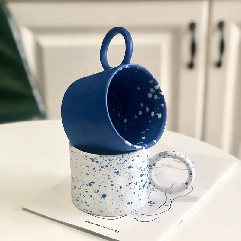 

Top Fashion Ins Style Simple Nordic Blue Big Ear Ceramic Coffee Mugs