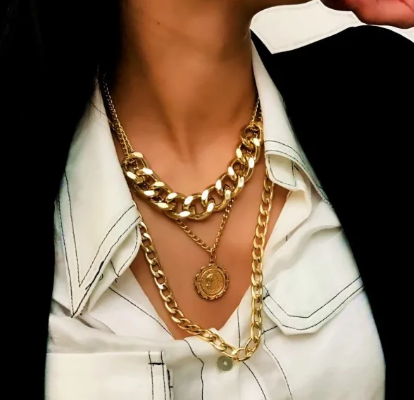 

Gold plated african chunky layered pendant necklace sexy choker necklace, As picture