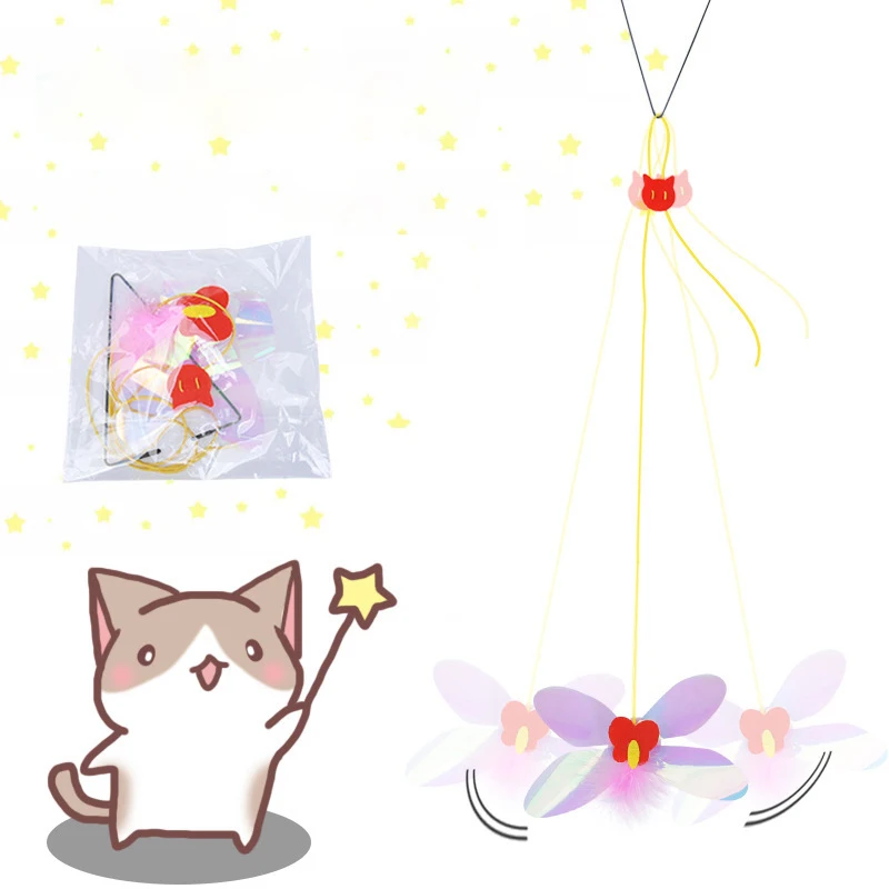 

Cat Toys Hanging Door Cats Supplies Hanging Cat Stick Feather Toys Small Dragonfly, As picture
