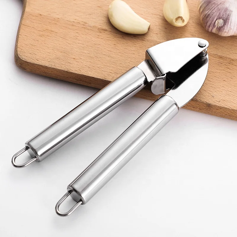 

amazon hot sell manual hand held 18/0 stainless steel garlic slice press manual garlic press, Silver