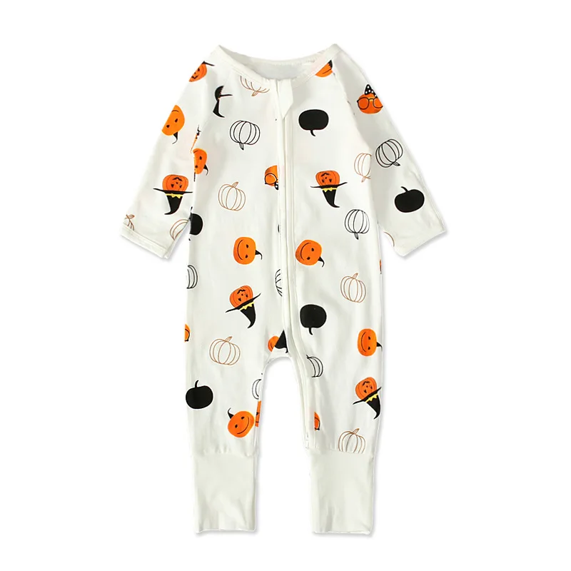 

2886 Halloween Newborn Baby Long Sleeve Clothes Zipper Pumpkin Romper Kids Boy girls Clothing Jumpsuit pajamas