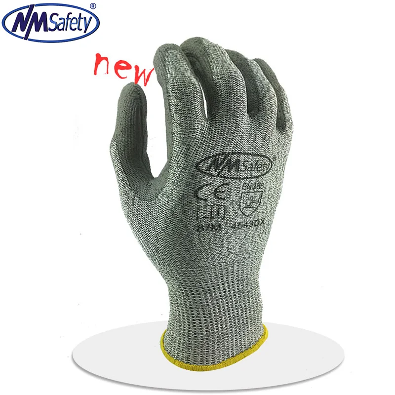 

NMSafety 13 Gauge Knitted Nylon HPPE and Glassfibre Liner Dipped PU Palm Cut Resistant Security Protective Work Glove, Grey