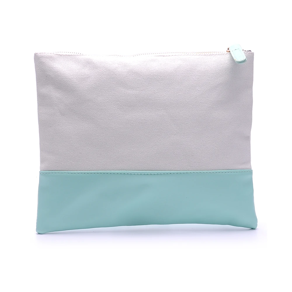 

RTS Wholesale Blanks Cotton Canvas PU faux leather Patchwork Joint Cosmetic Bag Makeup Bag with Different Colors DOM317, Customizable