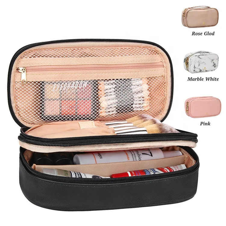 

Relavel 2 Layers Small Black Travel Portable Waterpfroof Cosmetic Makeup Brush Organizer Pouch Bag With Short Handle