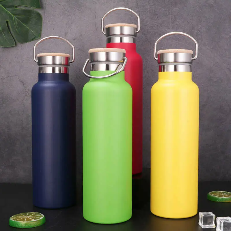 

2021 outdoor 350ml/500ml/600ml/750ml double wall stainless steel vacuum insulated sport water bottle with bamboo lid, Customized color acceptable