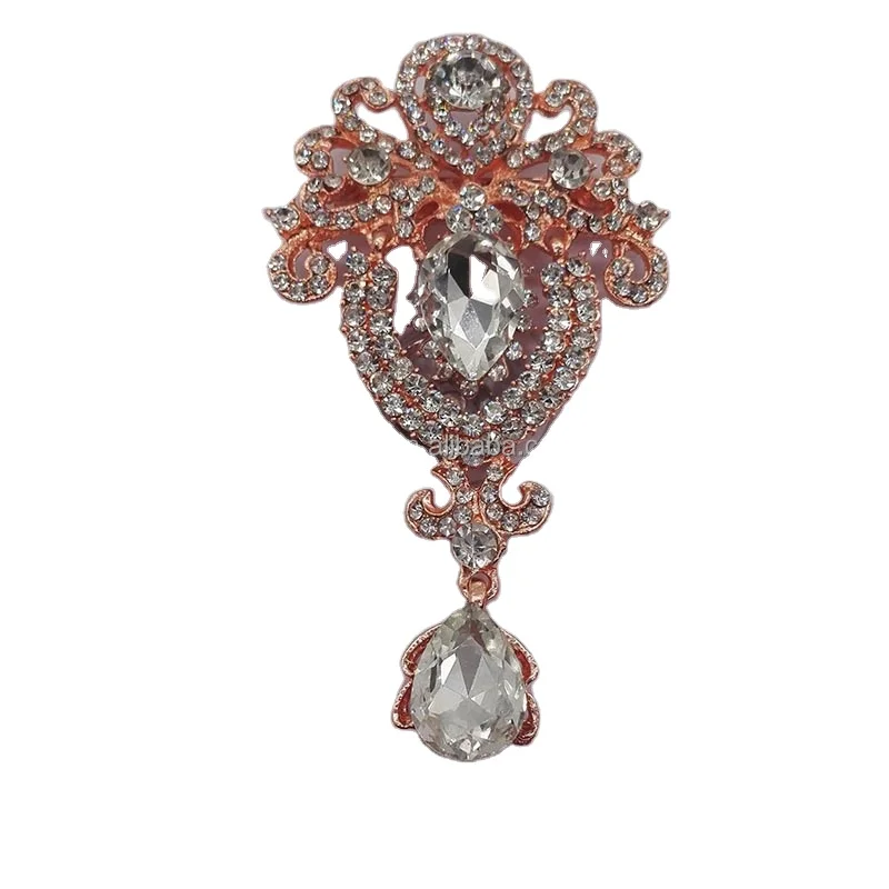 

Rose Gold Color Crystal Brooches for Wedding Women Party Dress Rhinestone Bridal Bouquet Water Drop Brooch pins