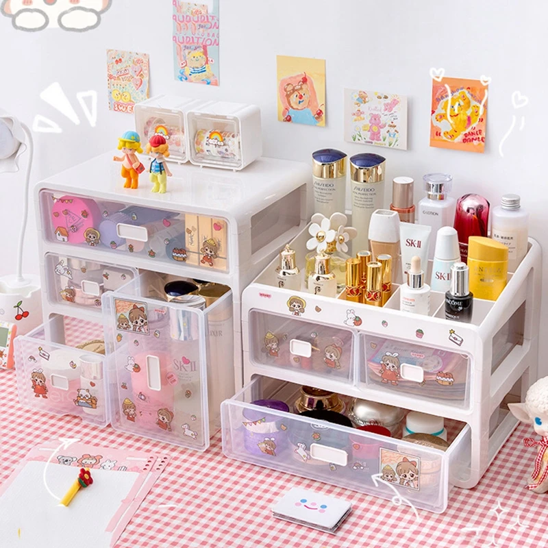 

Ins Cosmetic Storage Box Desk Shelf Student Dormitory Desktop Finishing Storage Drawer Box