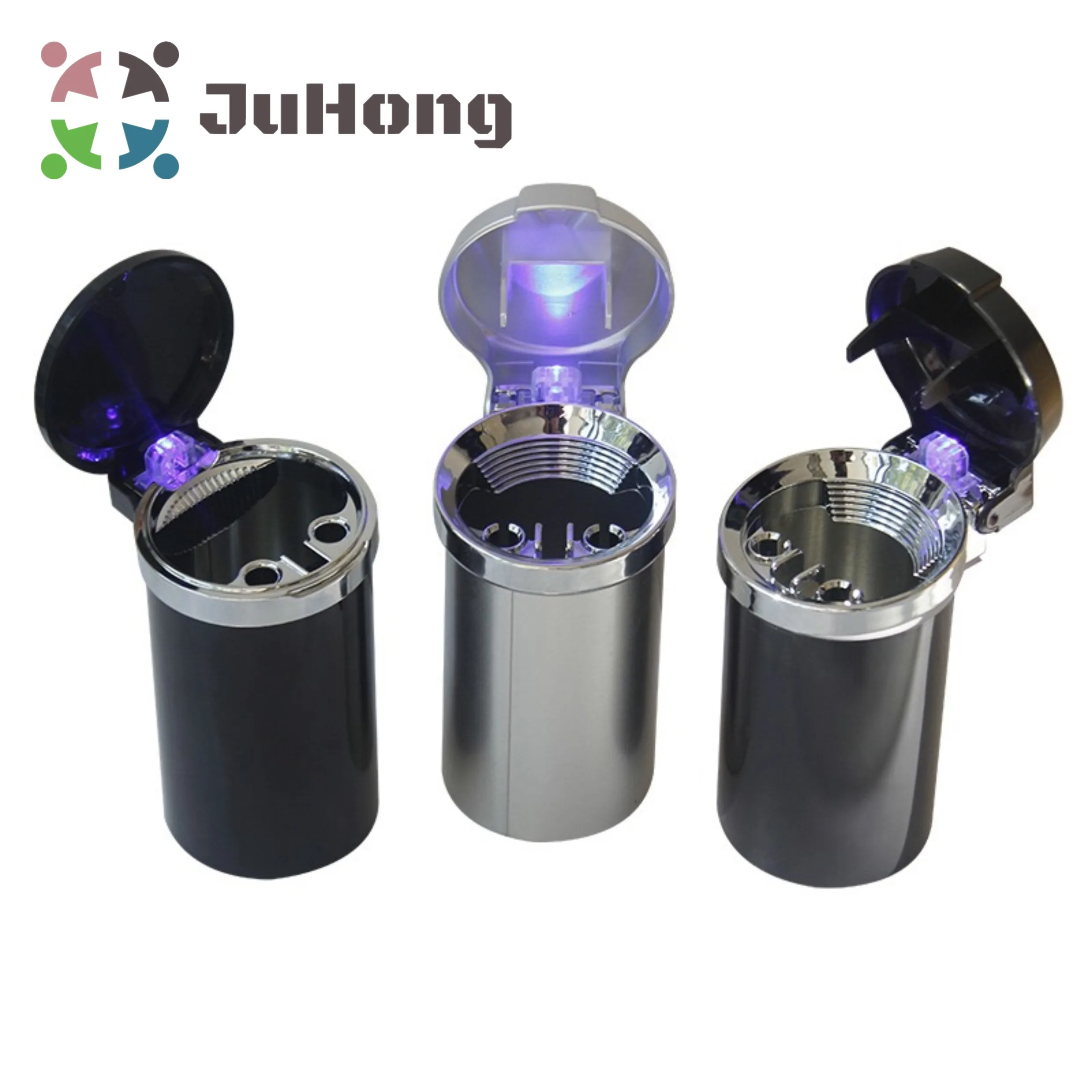 

Flame Retardant LED Ashtray Black / Silver Large Capacity Place in Car Cup Holder Metal Cup