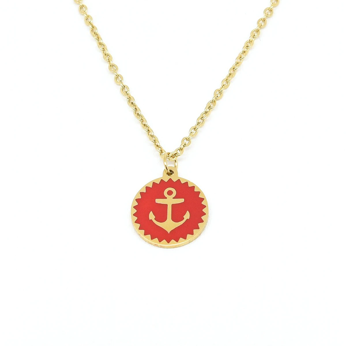 

Factory Wholesale Stainless Steel 18K Gold Plated Enamel Painting Oil Classic Colourful Jewelry Ship At Pendent Necklace, Custom color acceptable