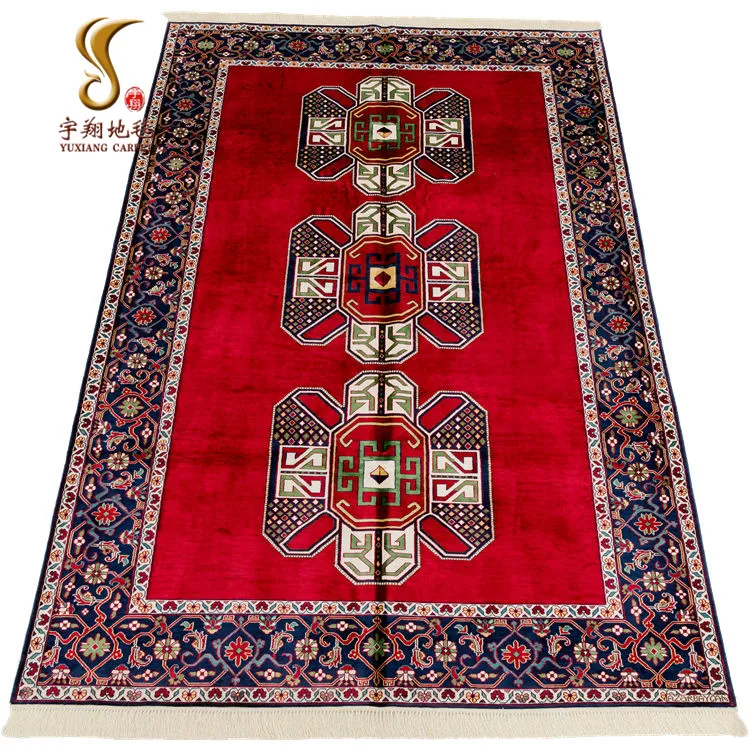 

New Arrival Azerbaijan Geometric design 5x8 ft Red Handmade Custom 100% Silk Area Rugs