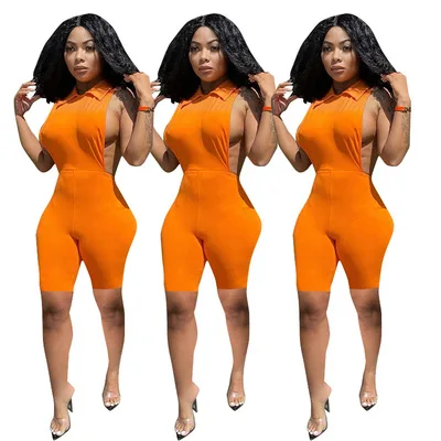 

Wholesale Solid Jumpsuit Women 2021 Classic Sexy Cleavage Elastic Overall Feamle Hot Skinny One Piece Streetwear, Orange