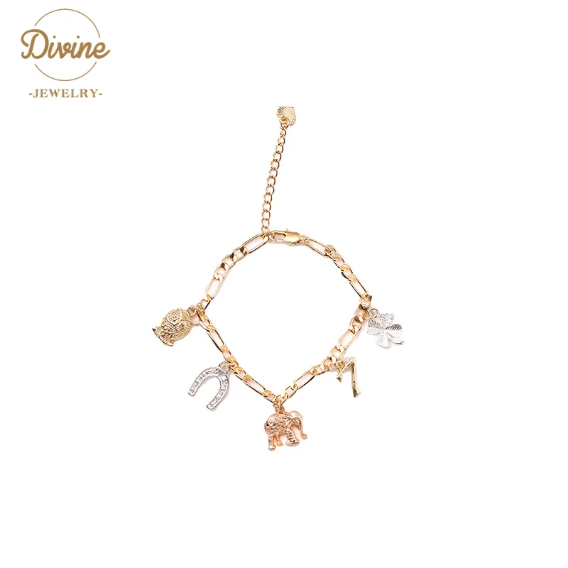 

Animal owl elephant 18k gold color plated fashion charms bracelet women, Delux