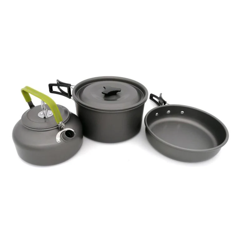 

Outdoor Hiking Equipment Mess Kit Lightweight Aluminum camping pot pan set cookware, Green handles, orange handles